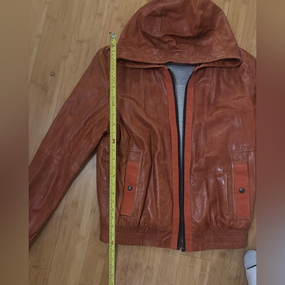 Hugo Boss Hooded Soft Leather Jacket Sheepskin Rusty Red Orange medium - Picture 4 of 6